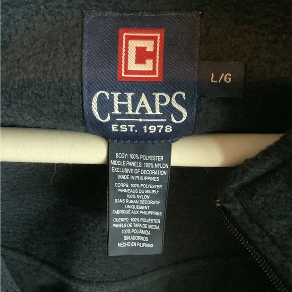 CHAPS Men’s Large Zippered Navy/Orange Fleece Jacket, Large, Pockets - Picture 3 of 3